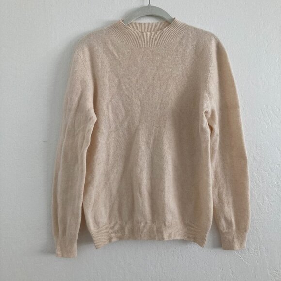 100% Merino Wool Mockneck Sweater Cream Neutral Minimalist Essential Staple L - Picture 1 of 9